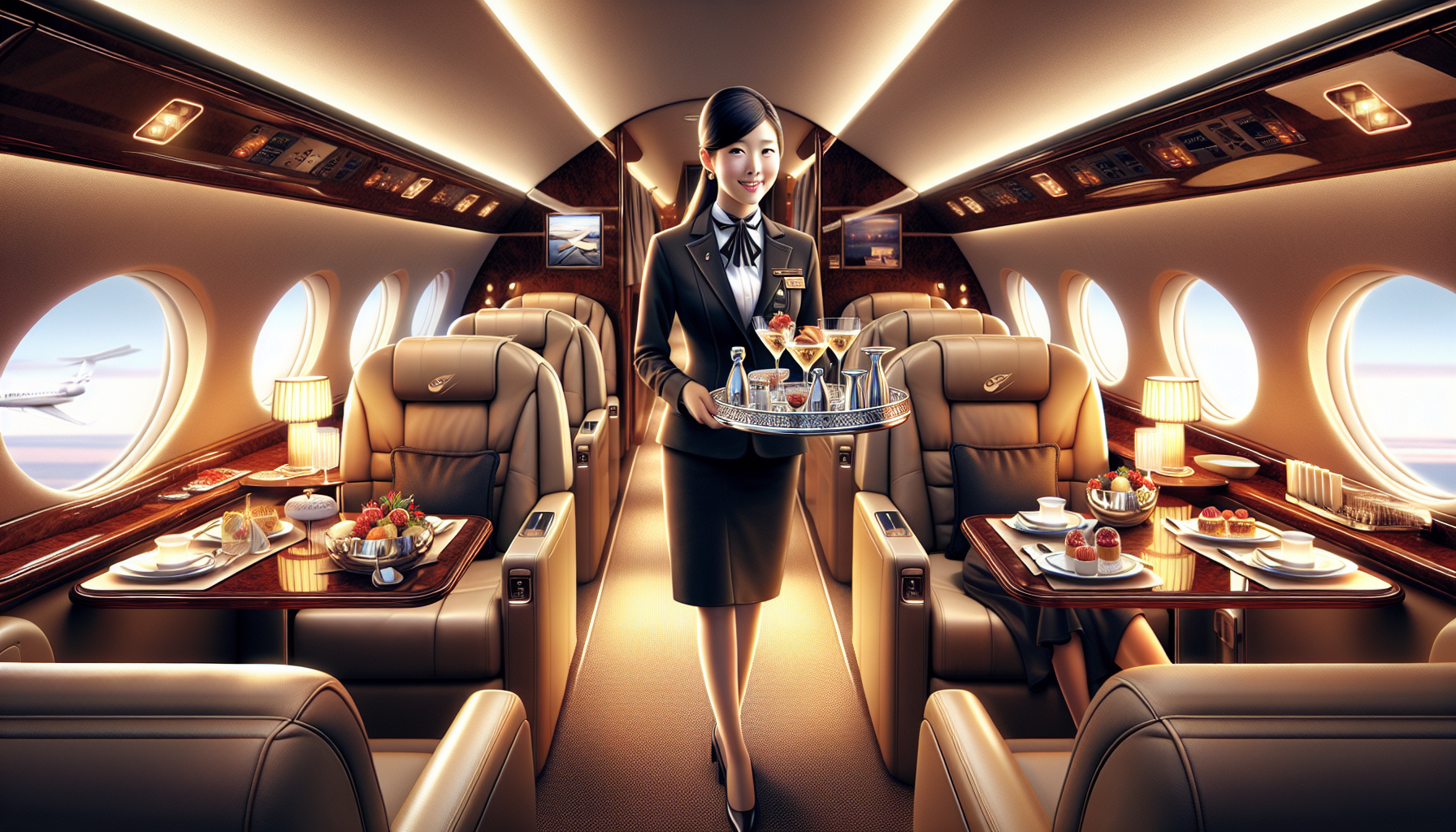 Illustration of a luxurious private jet interior with personalized services in Olathe Kansas