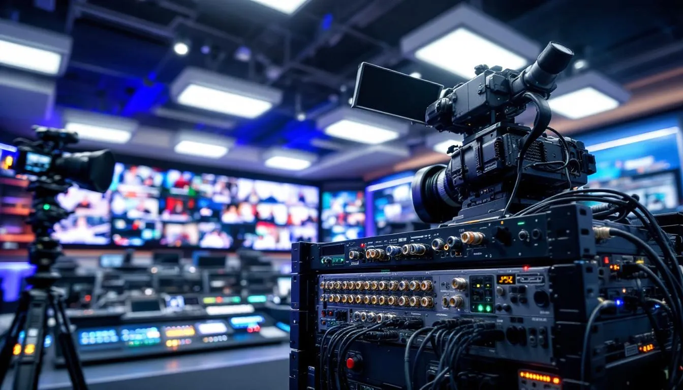Rundfunk- und Videostudio mit Kameras und 75-Ohm-Steckverbindern