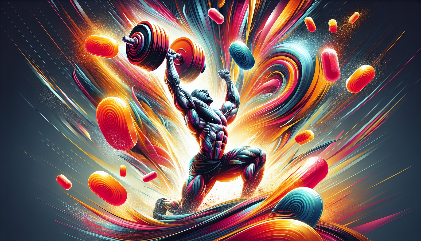 An artistic representation of muscle growth stimulated by creatine gummies.