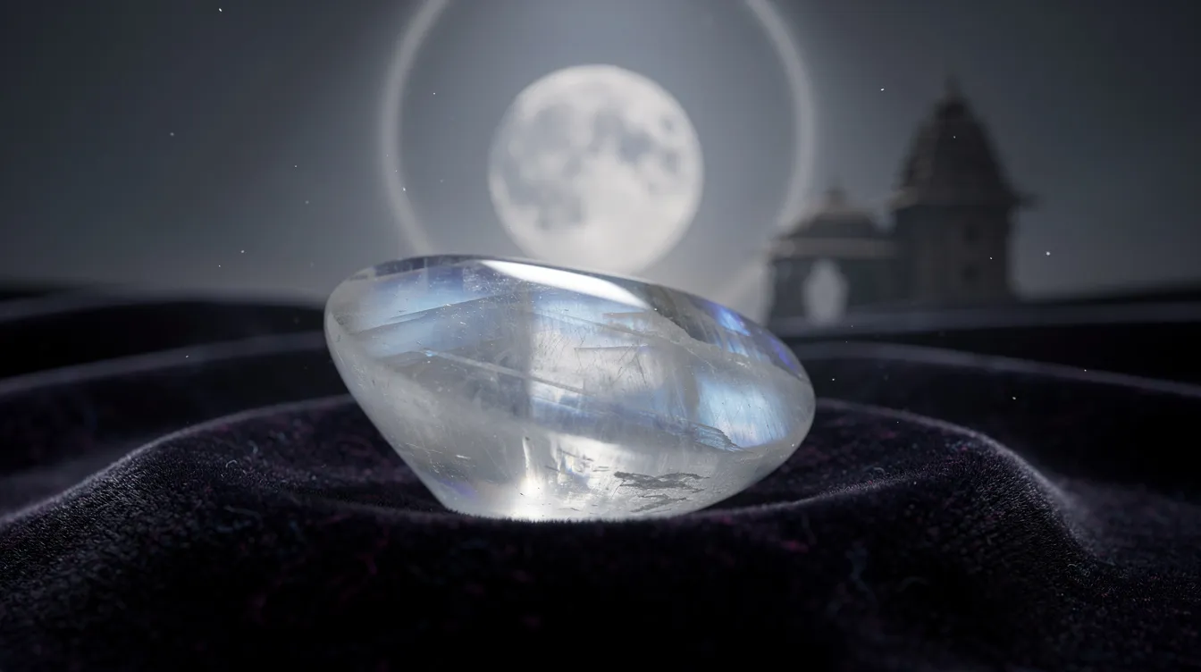 The image showcases a beautiful moonstone, the traditional birthstone for June, set against a colorless background. Its enchanting adularescence reflects a bluish-green sheen, reminiscent of solidified moonbeams, making it a captivating alternative to classic pearl jewelry for those celebrating June birthdays.