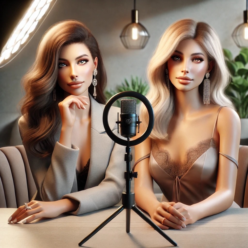 Two women recording content together, representing collaboration with other OnlyFans creators.