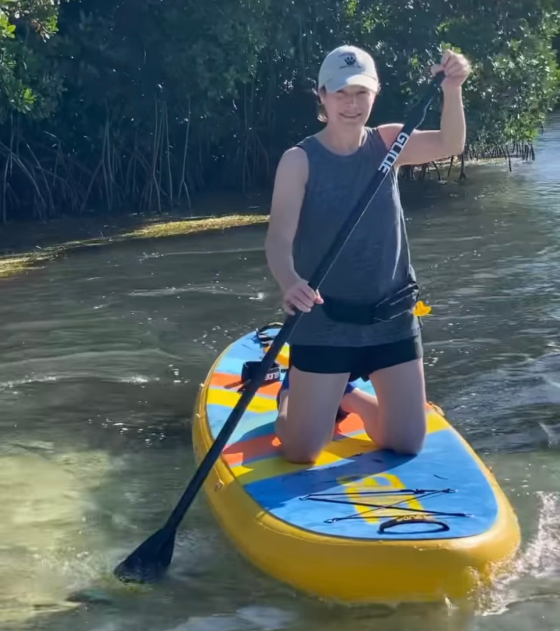 paddling an inflatable paddle board