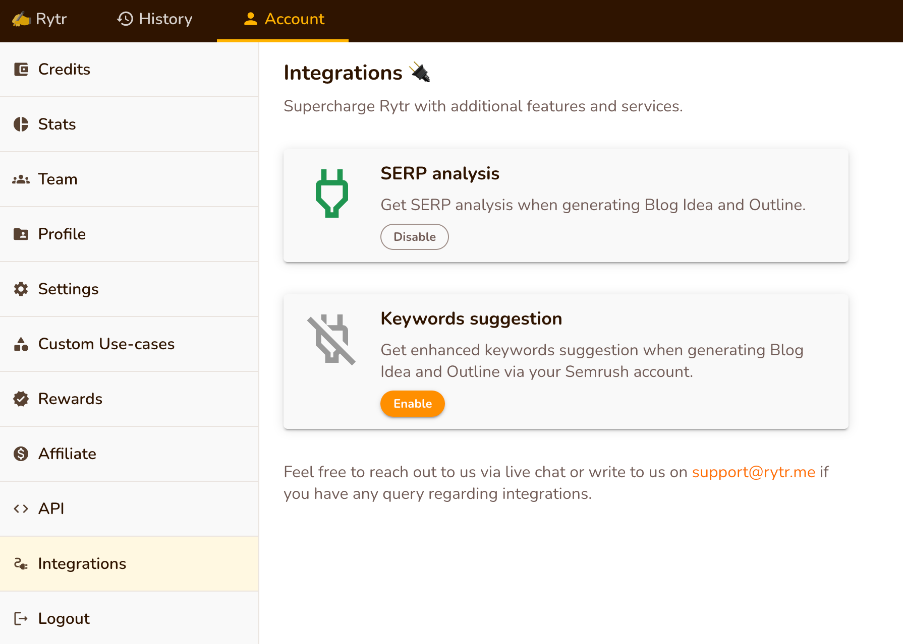 How to enable SERP analysis on Rytr 