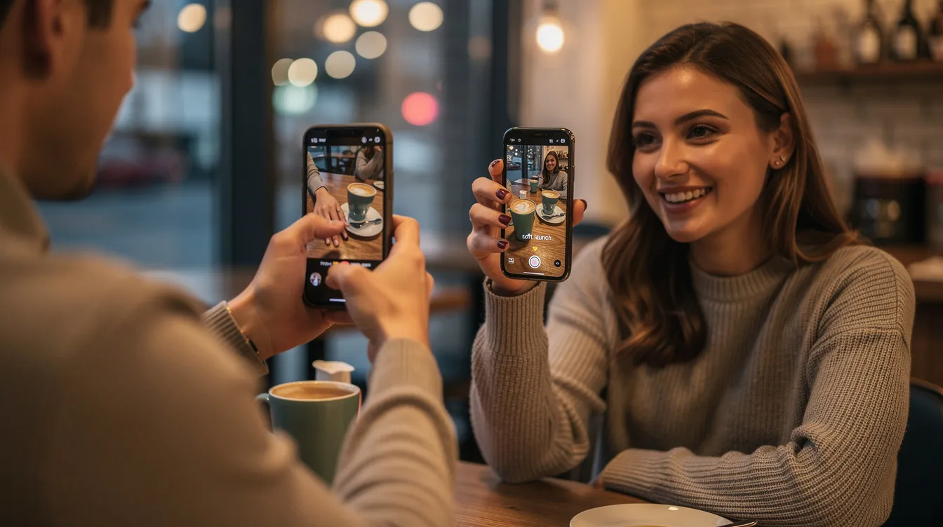 The image features a couple enjoying a casual moment together, possibly at a bar, with one partner's arm around the other, hinting at their new relationship status. This "soft launch" approach to dating allows them to share a glimpse of their romance with friends and followers without fully revealing all the details about their relationship.