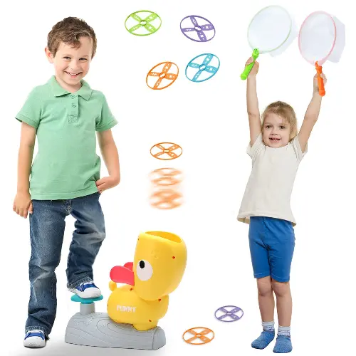 KUTHSIC Indoor Outdoor Toys for Kids,Outside Toys Launch Flying Saucer with 8 Flying Saucers 2 Net Pockets Sports Toys for 4 5 6 7 8 9 10 11 12 Year Old Boys Gift for Birthday Christmas New Year(YE) Yellow