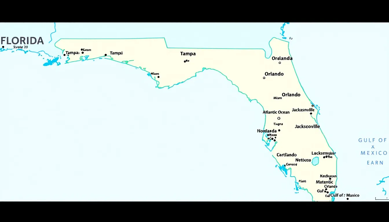 The image depicts a map of Florida, clearly highlighting the state's geographic boundaries with distinct colors. This visual representation is useful for Florida residents exploring options like Verizon's unlimited plans or the best phone plan for seniors.