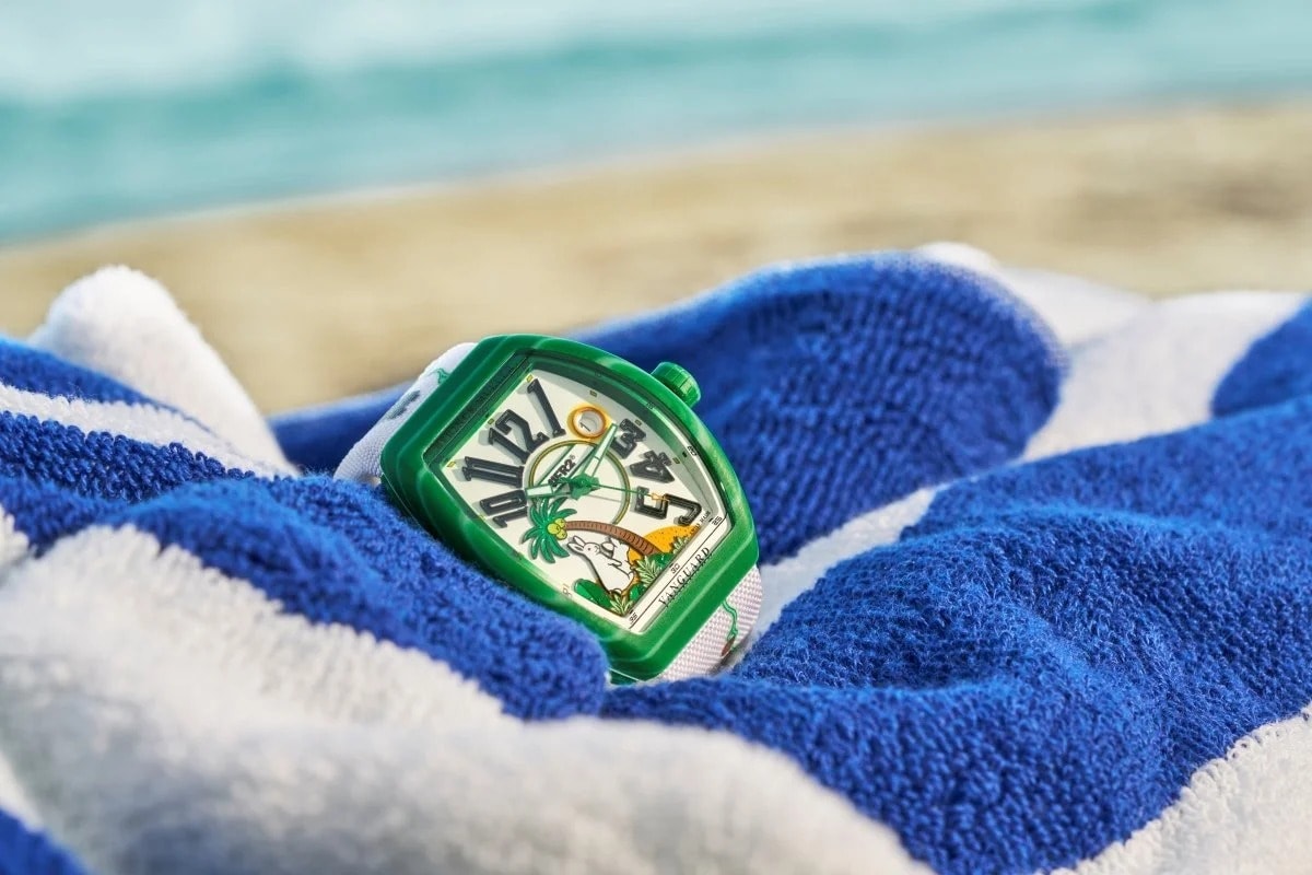 Franck Muller #FR2NCK MULLER Vanguard Beach Tropical Green 2025, Ref. V 41 SC DT BEACH FR2 VR VE GF BLC NR (BLC) — tampak depan