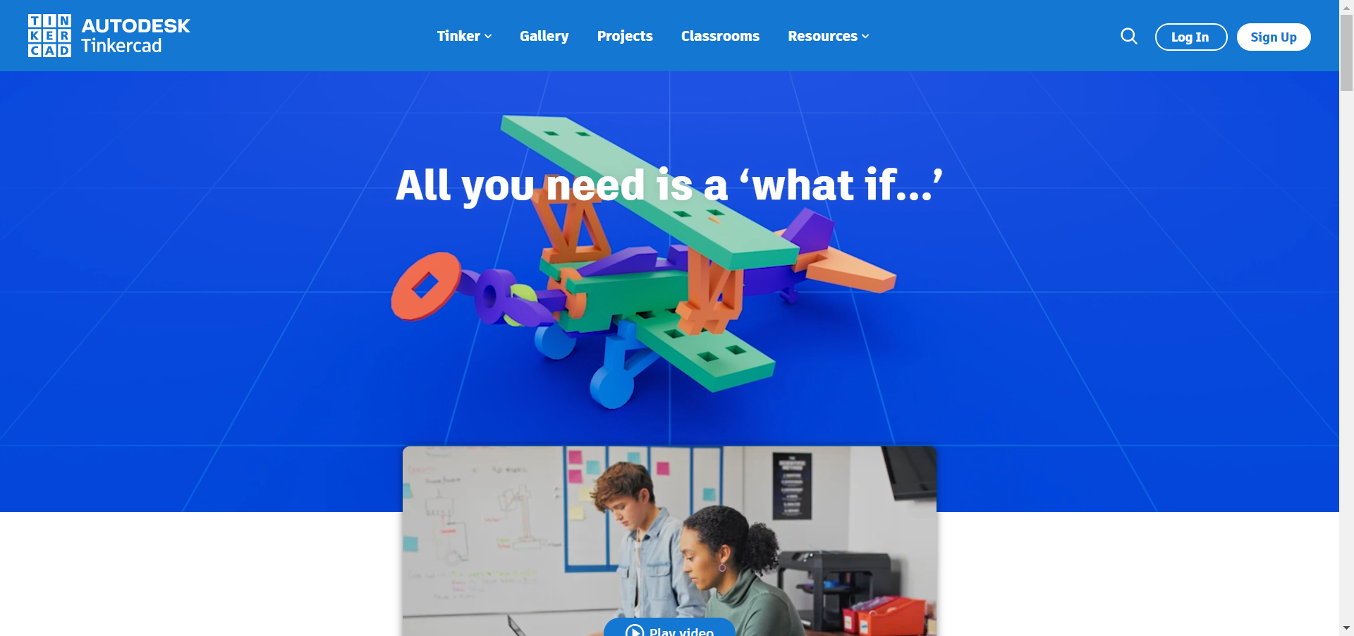 TinkerCAD main page