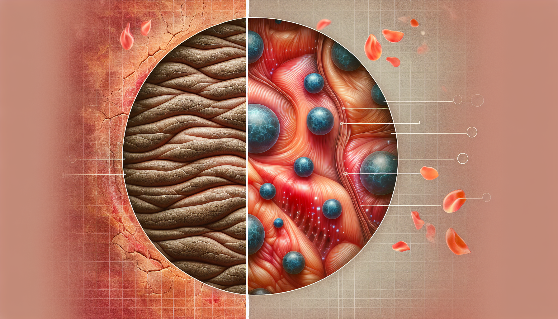 Illustration of collagen peptides hydrating the skin and improving its elasticity