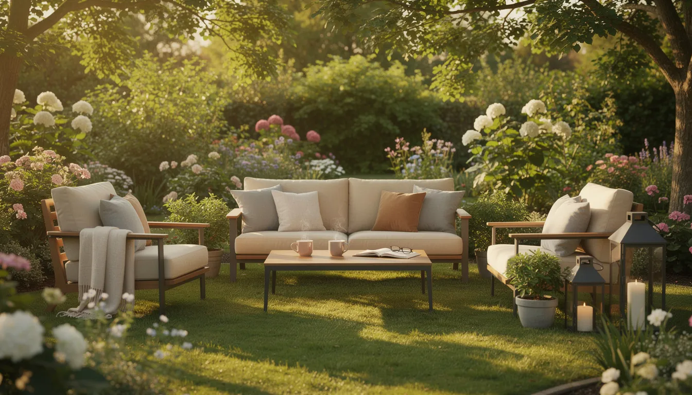 The image depicts a serene garden featuring comfortable outdoor furniture, symbolizing the peacefulness associated with a well-planned retirement. This tranquil setting reflects the importance of retirement savings and financial well-being for a secure future.