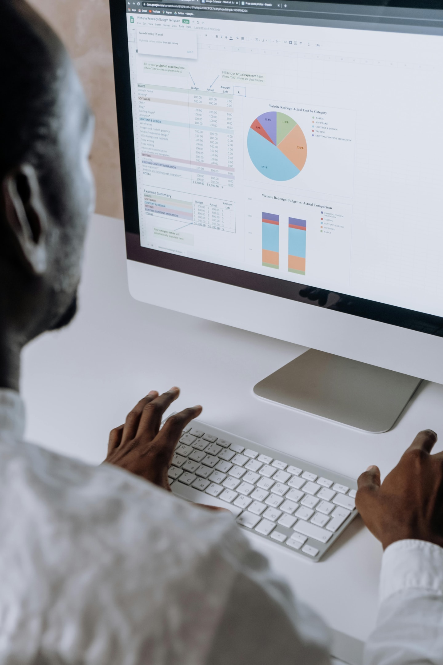 Real estate investor uses online analytics tools to plan marketing. 