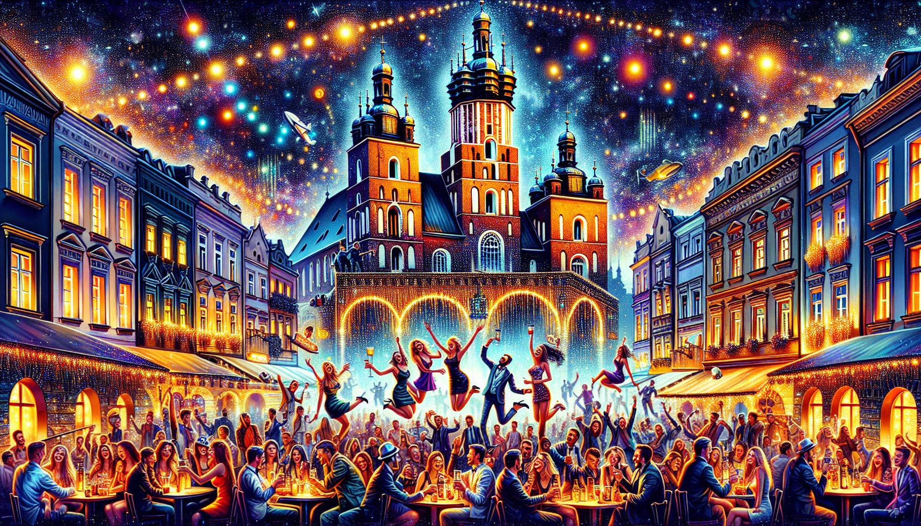 En livlig scene i Krakow, der viser dens livlige atmosfære for stag fester.