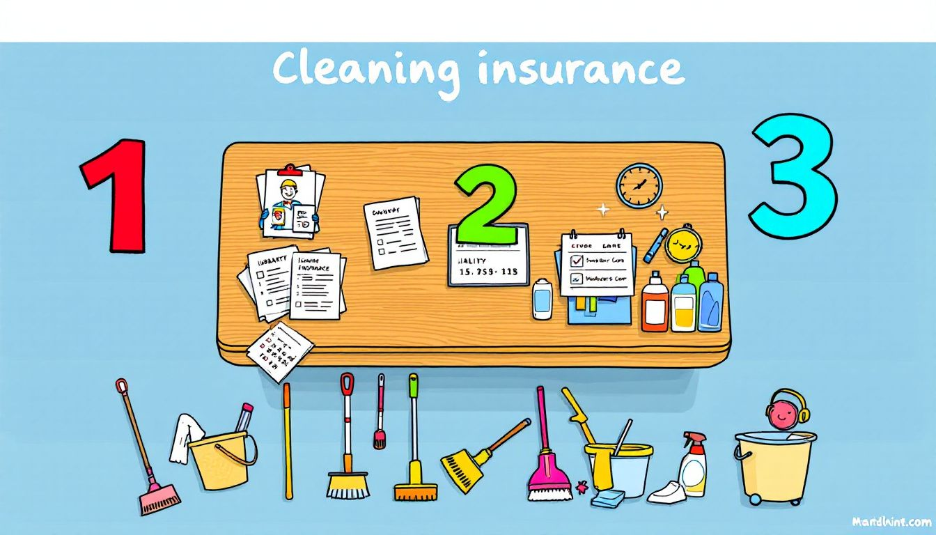 A variety of cleaning insurance documents and supplies, relevant for securing cleaning business insurance.