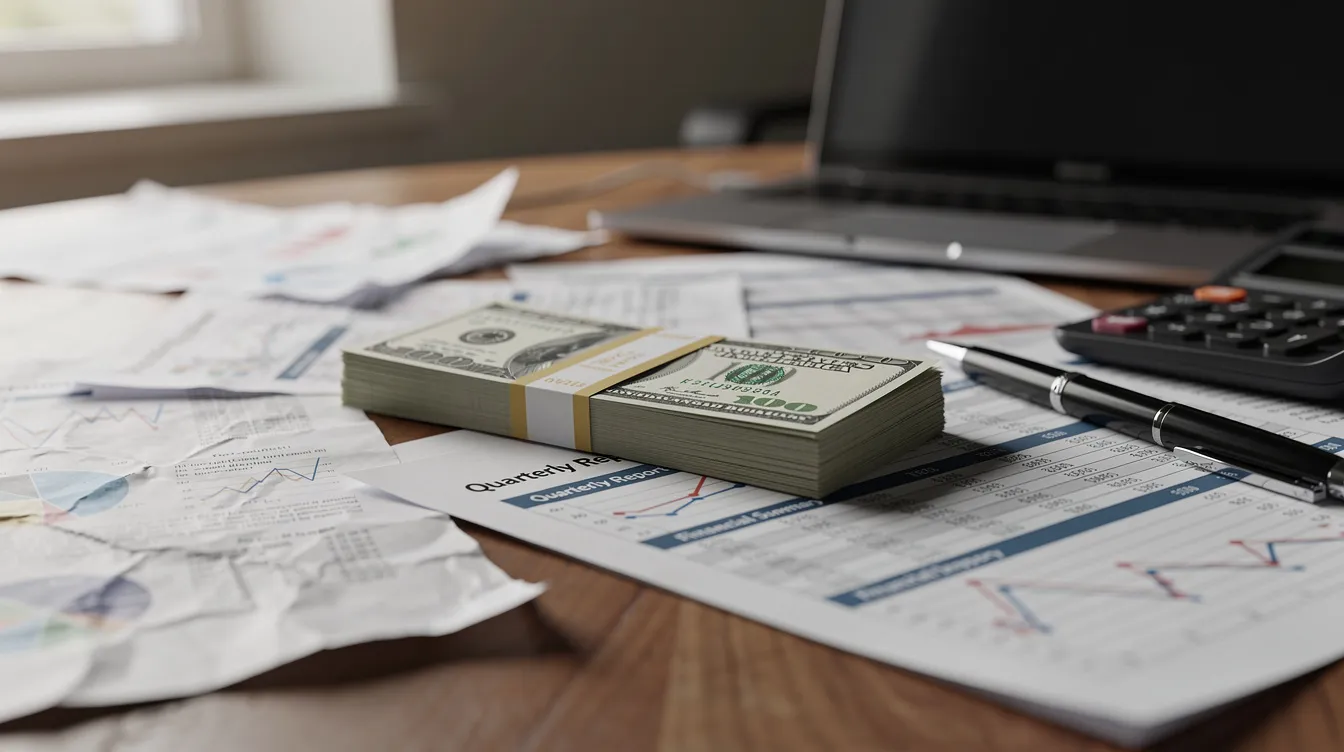 The image shows a stack of cash alongside various financial documents on a desk, symbolizing tax savings and financial planning. This setup may represent the benefits of a cost segregation study for property owners, highlighting potential tax savings and improved cash flow through accelerated depreciation deductions.