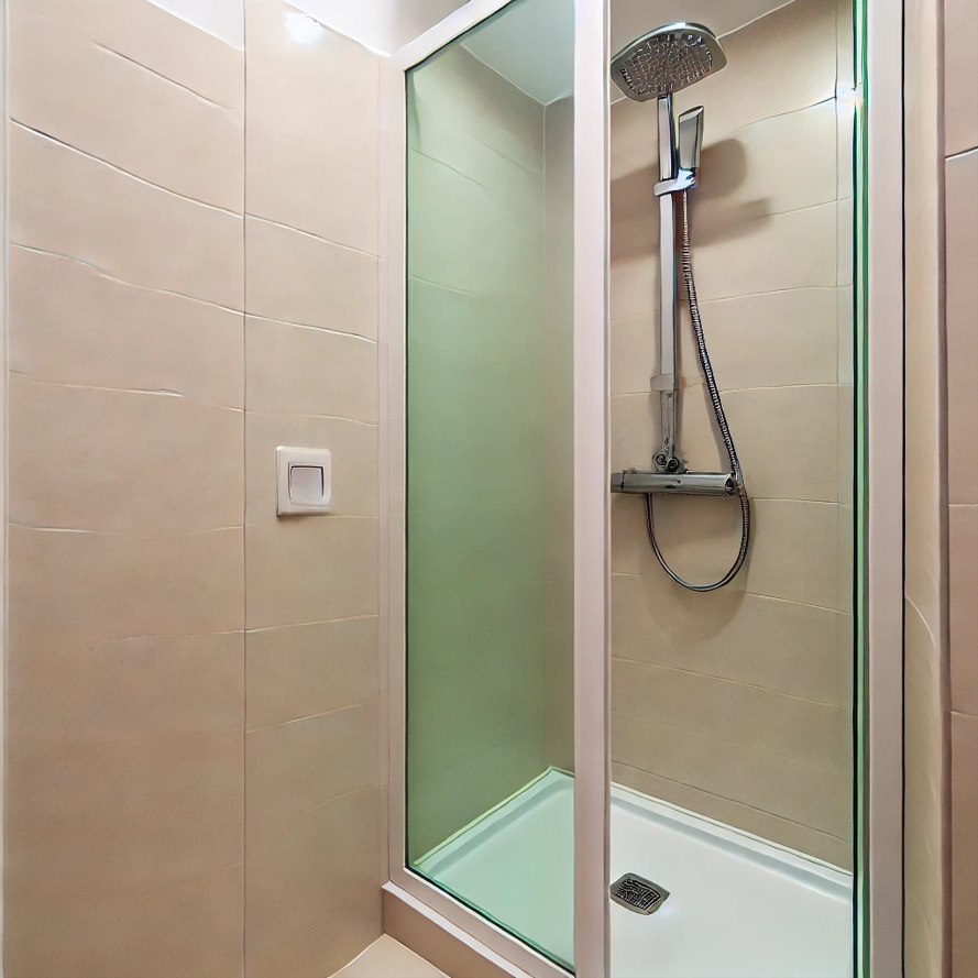 Small shower with glass shower door is good to the type of people living alone and having a long day.