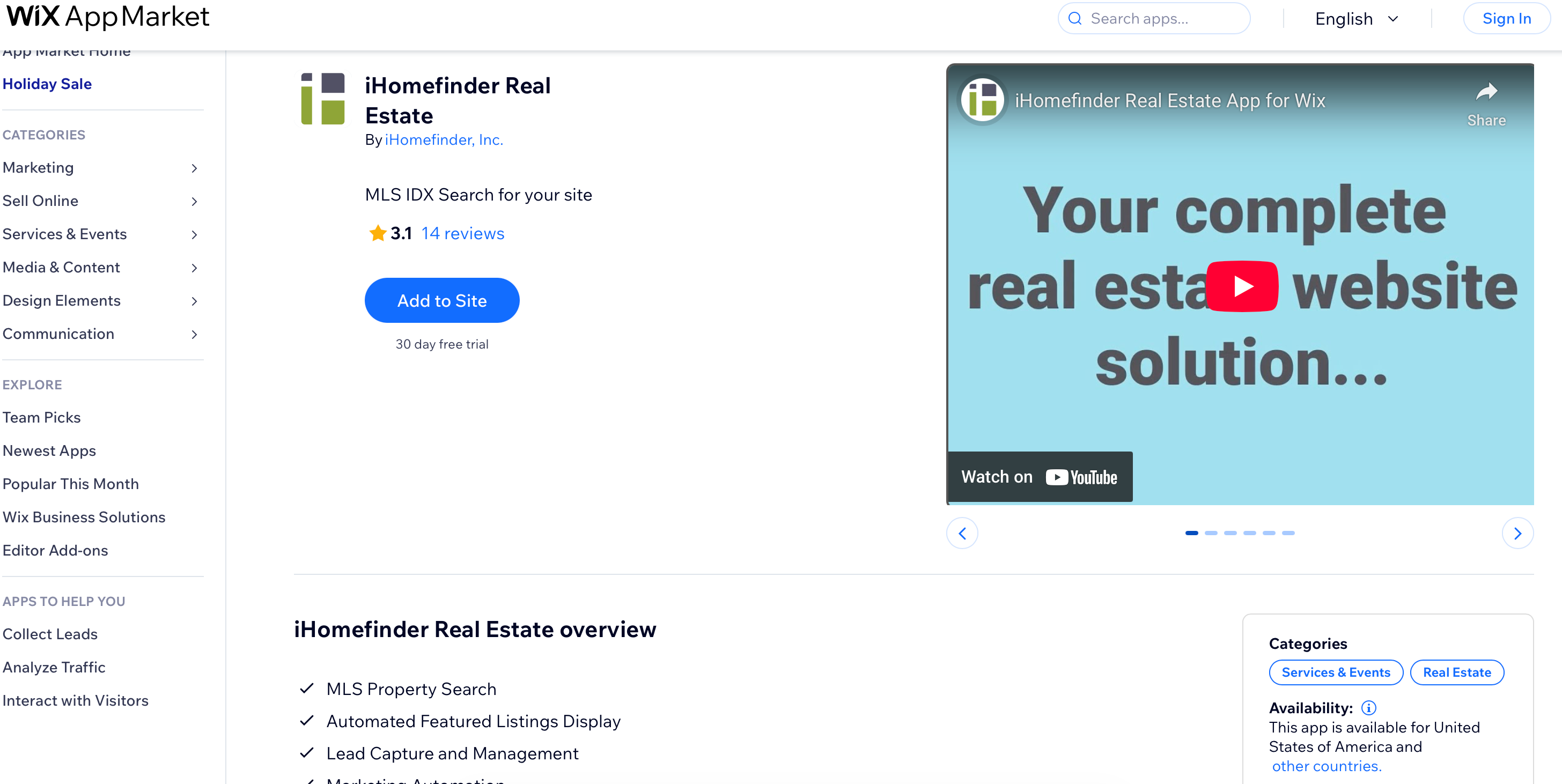 iHomefinder real estate CRM is available not he Wix AppMarket.