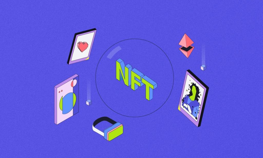 A collage of emerging trends in the NFT space, including digital art and tokenization.