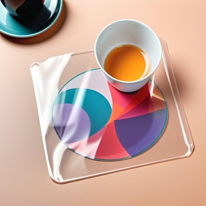A protective film on a coaster with a sublimation design