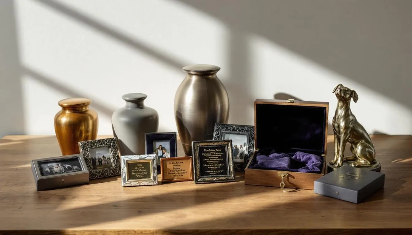 Eine Auswahl an Tierurnen und Andenken, die die Kosten für Tierurnen und Andenken veranschaulichen.