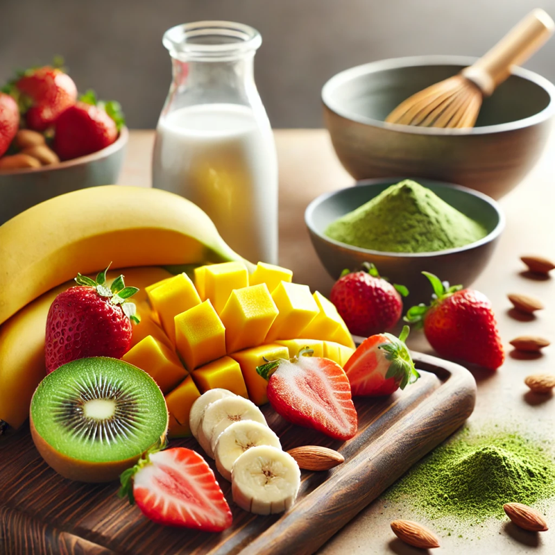 Ingredients for matcha smoothie