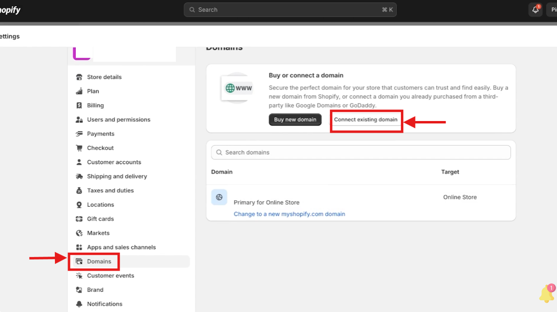 connect existing domain