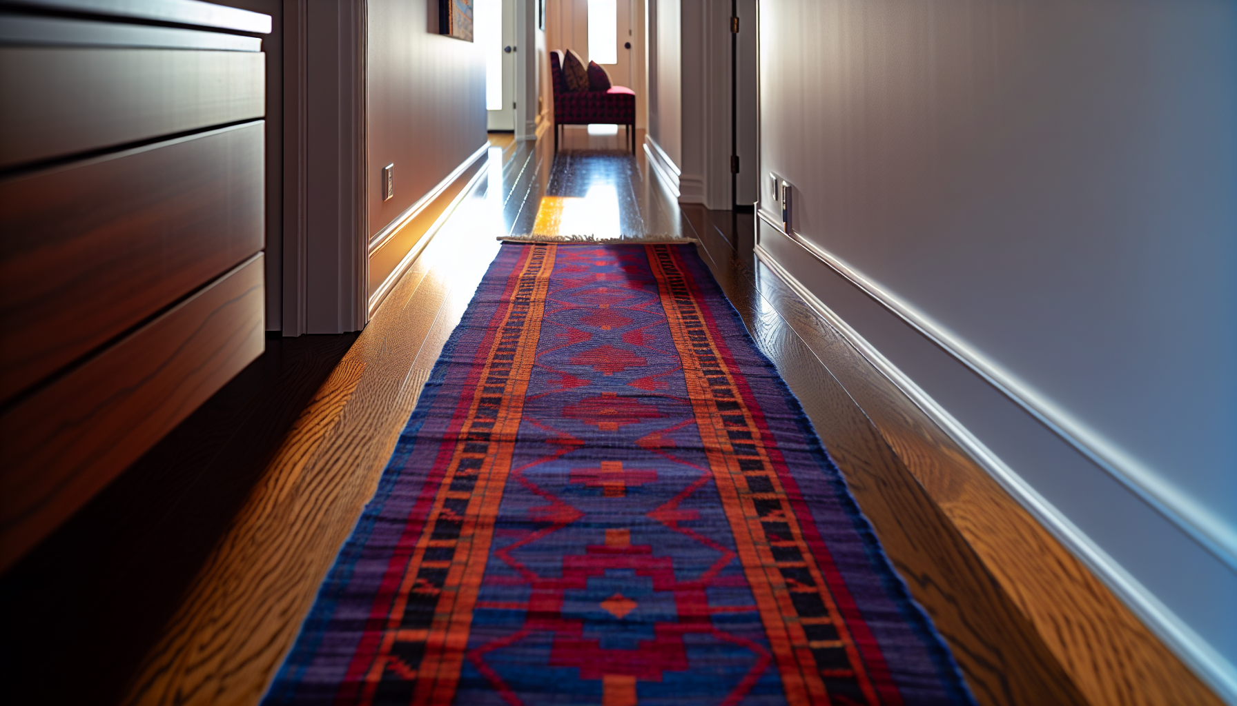 Runner rug adding depth to a narrow space