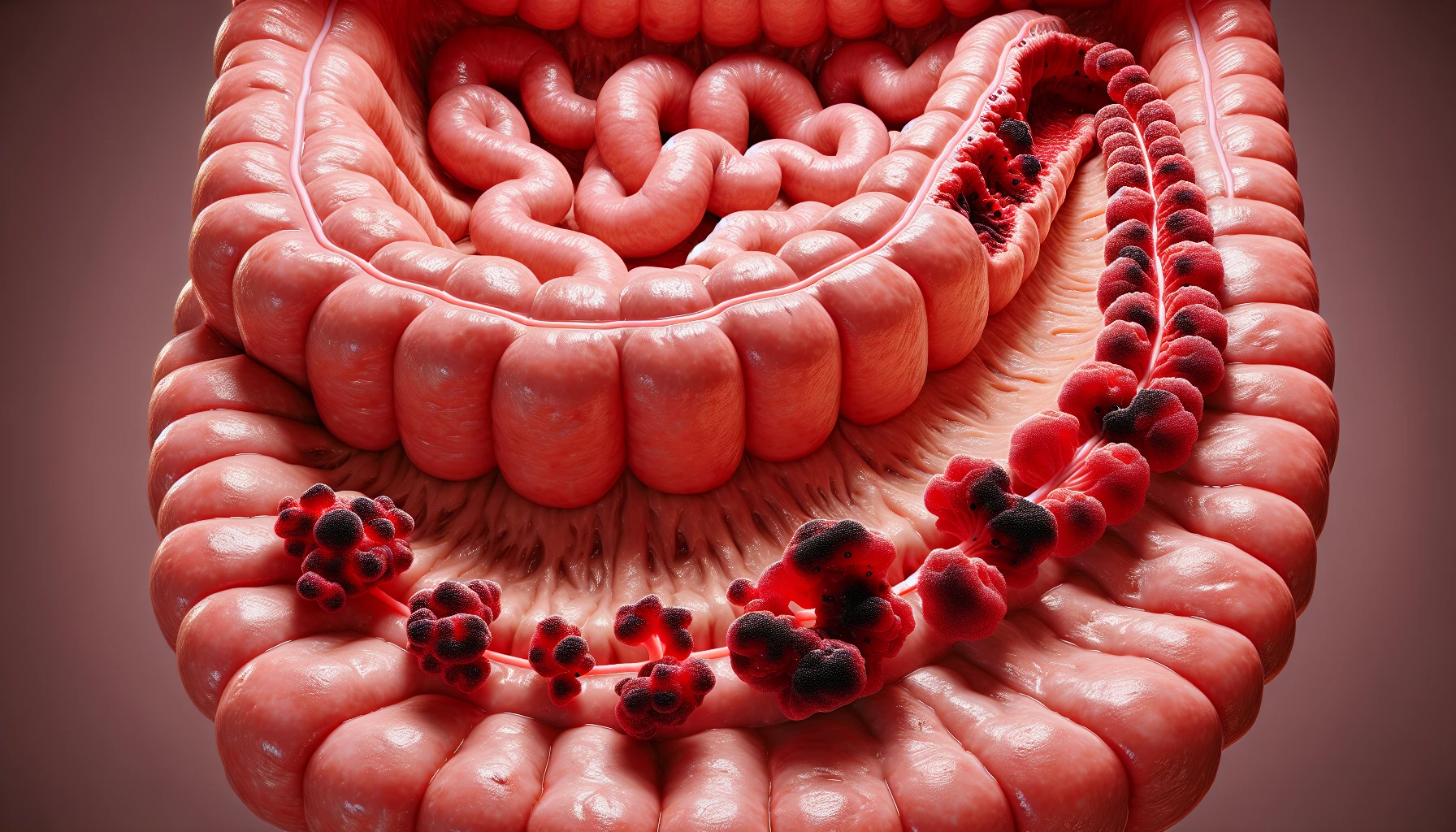 An illustration depicting the growth of colorectal tumors