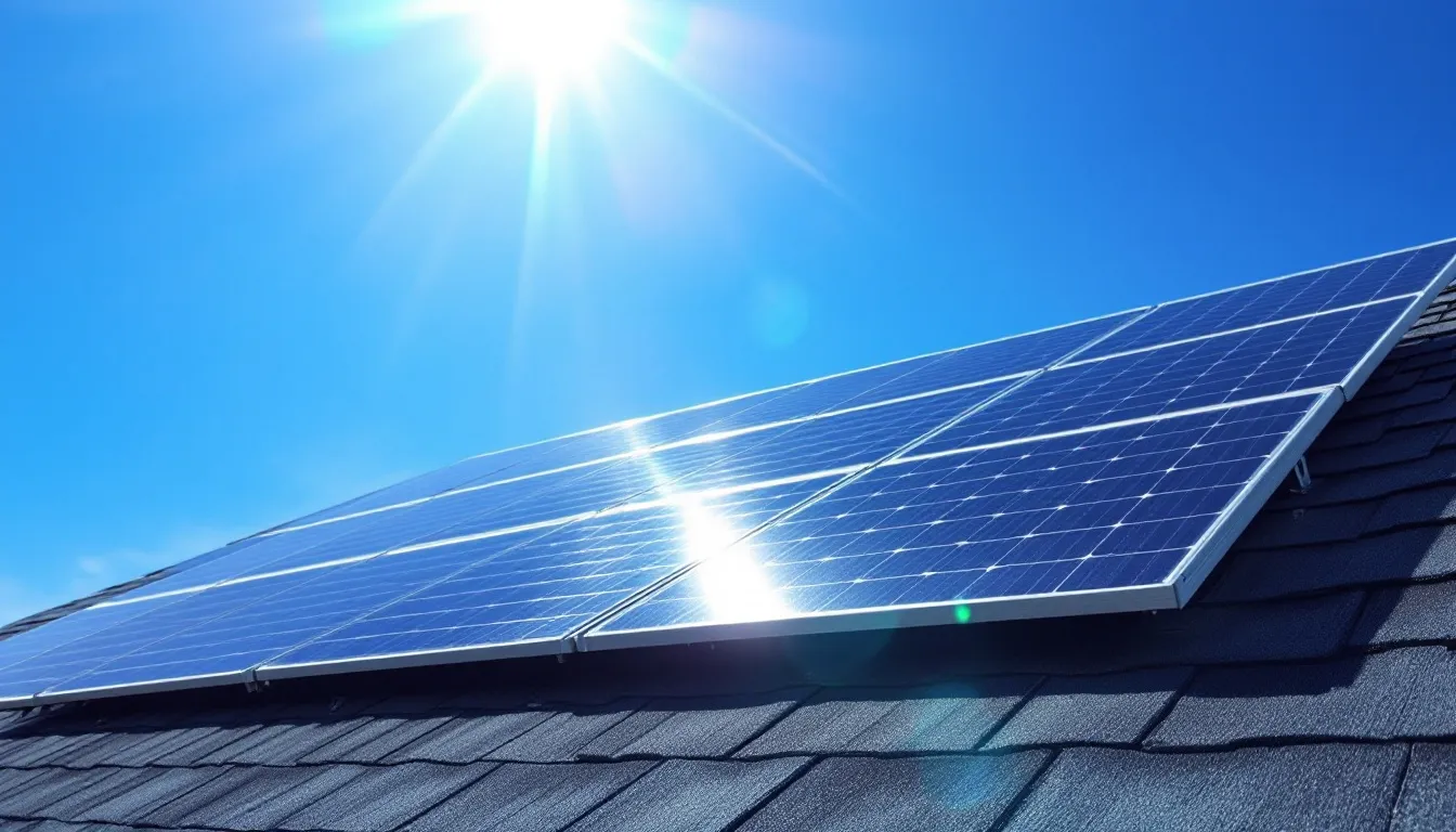 An image depicting a rooftop solar system shows multiple solar panels installed on a residential roof, harnessing solar energy to reduce electricity bills and promote renewable energy use. This setup is designed to maximize available roof space, contributing to energy independence and lower carbon footprints for Perth homeowners.