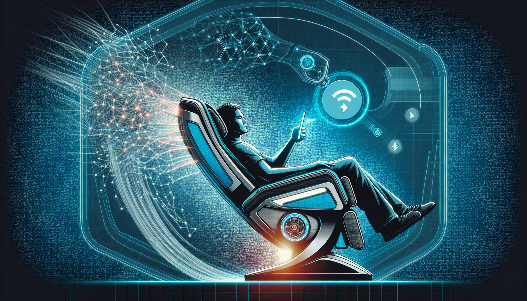 Illustration of a person using the Bluetooth connectivity feature on a Shiatsu massage chair