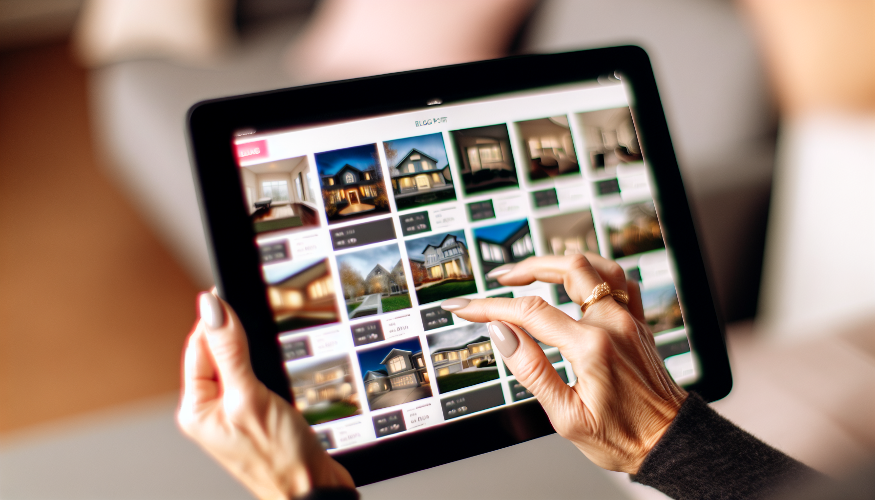 Digital tablet with real estate properties on screen