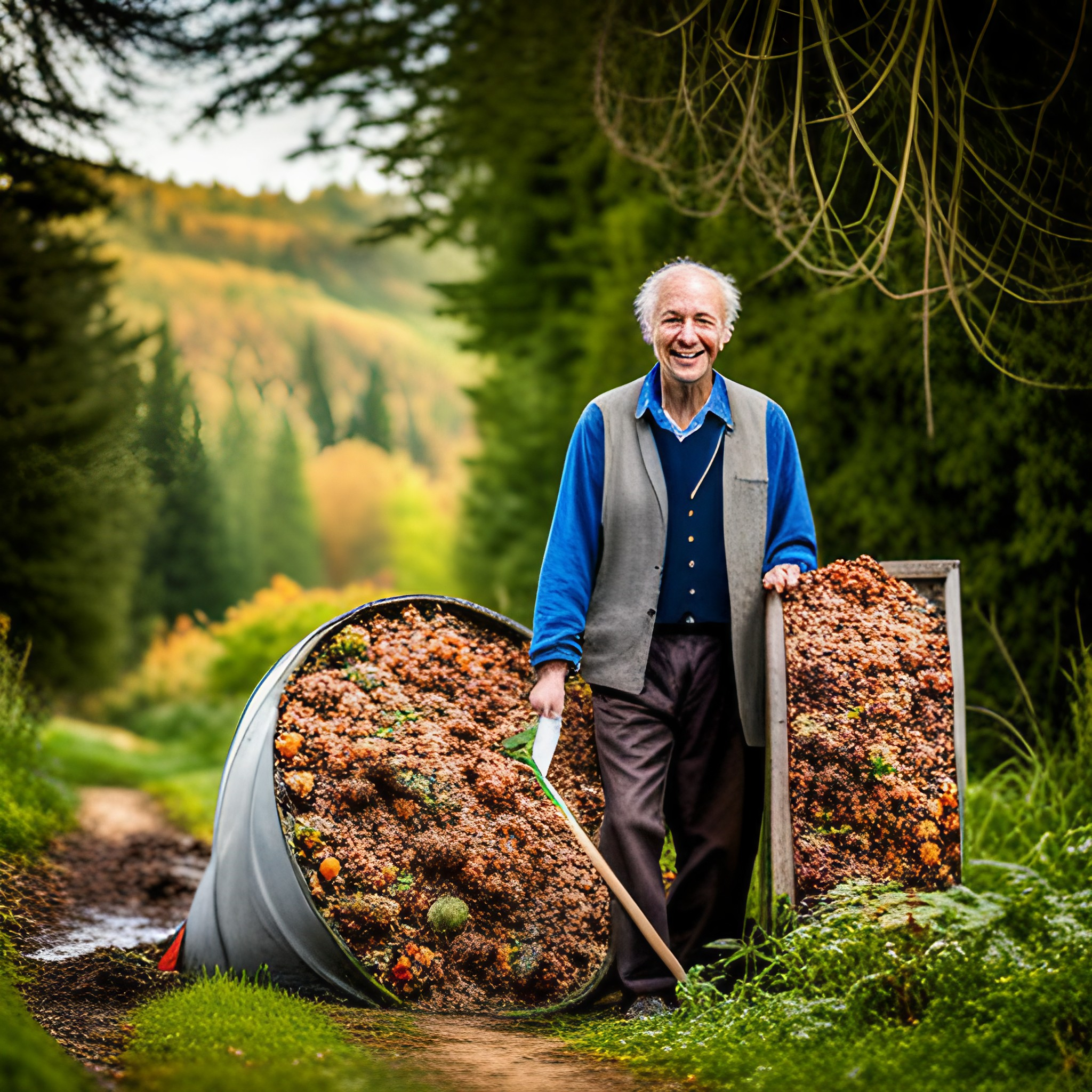 old man with his compost from food waste