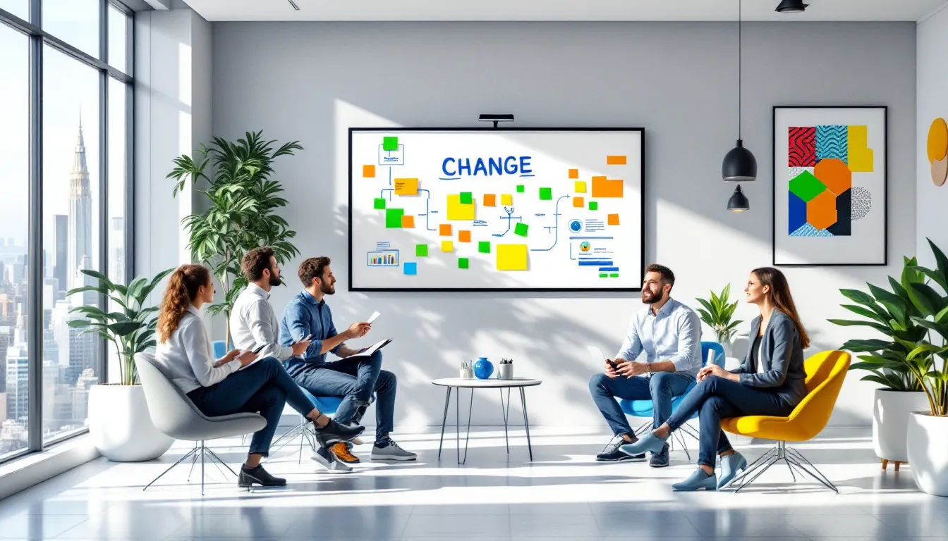 An image showing employees engaged in a change initiative.