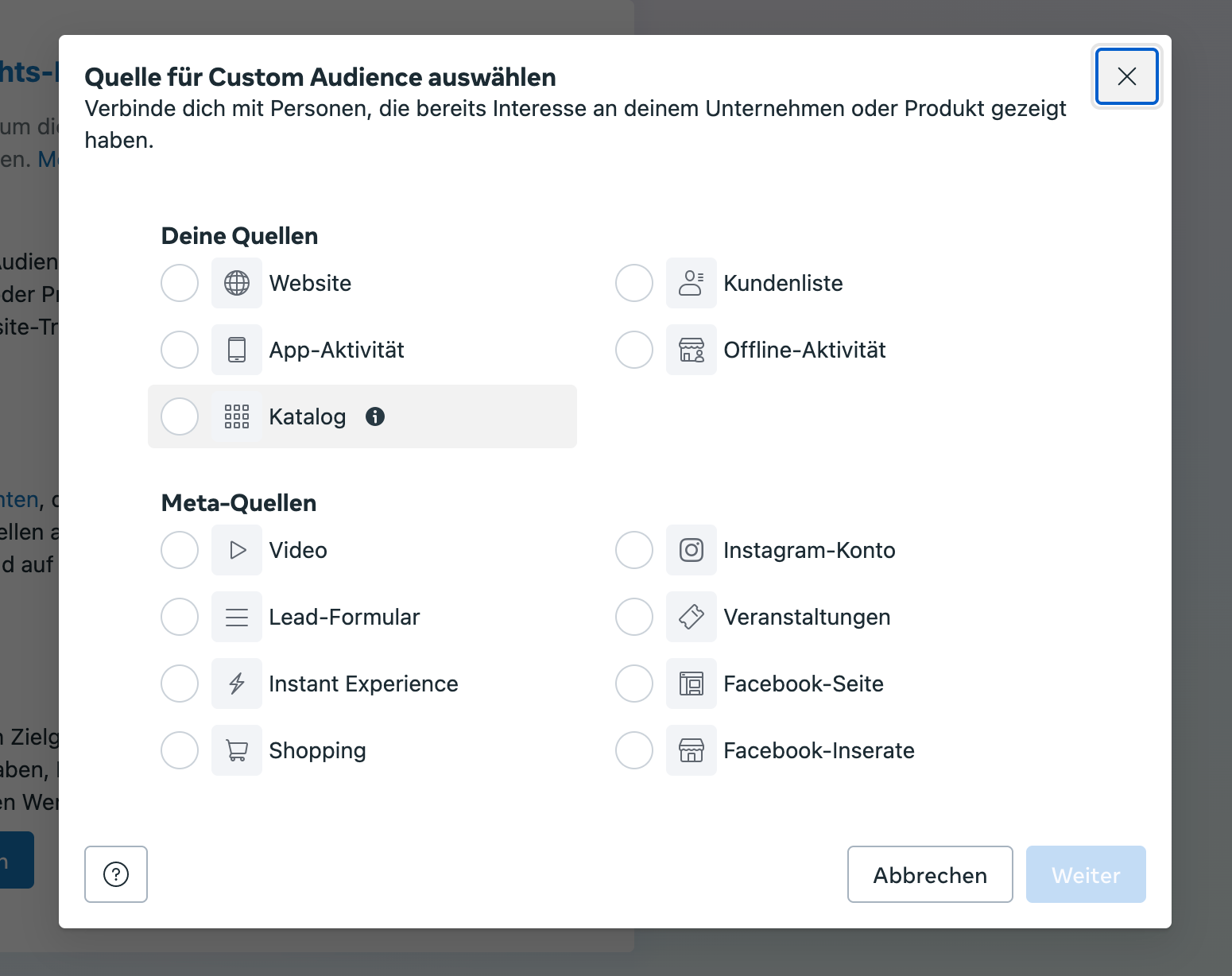 Meta retargeting audience optionen