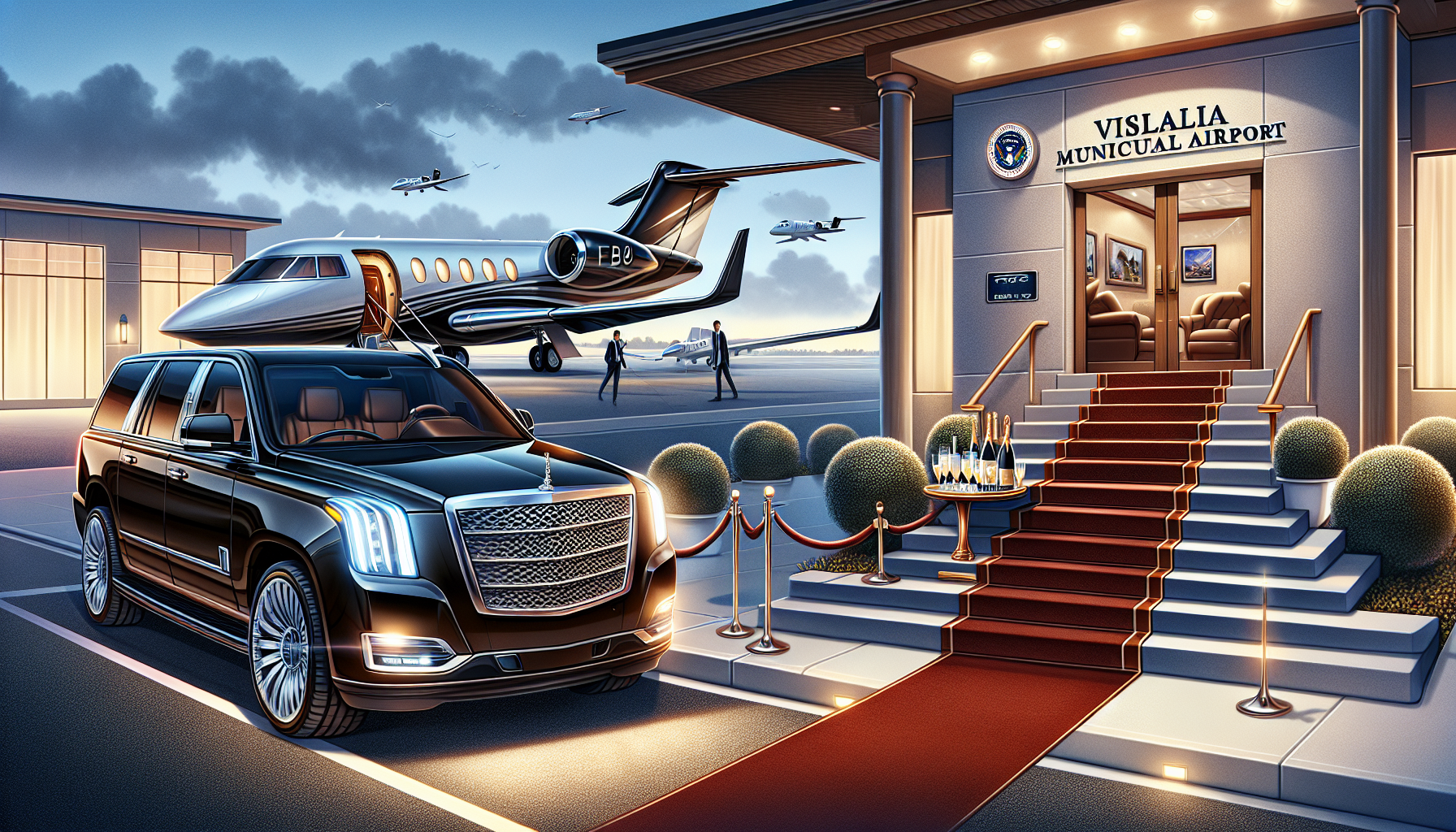 Illustration of VIP treatment at Visalia Municipal Airport's FBO