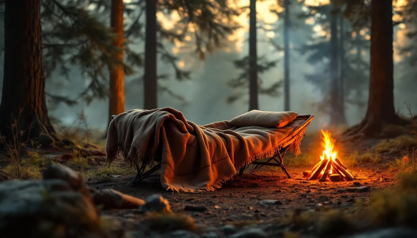A cozy camping cot setup demonstrating comfort levels for a good night's sleep.