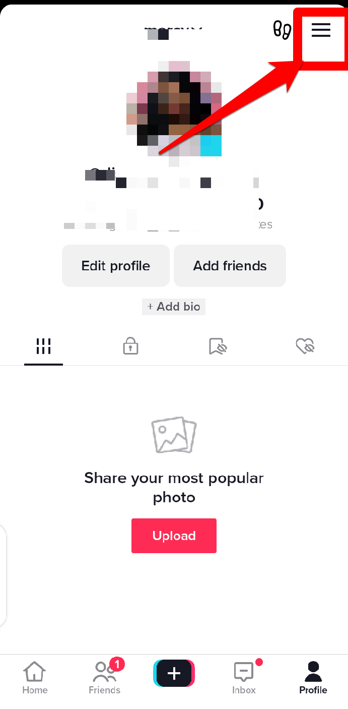 Picture showing the three horizontal lines on the TikTok app