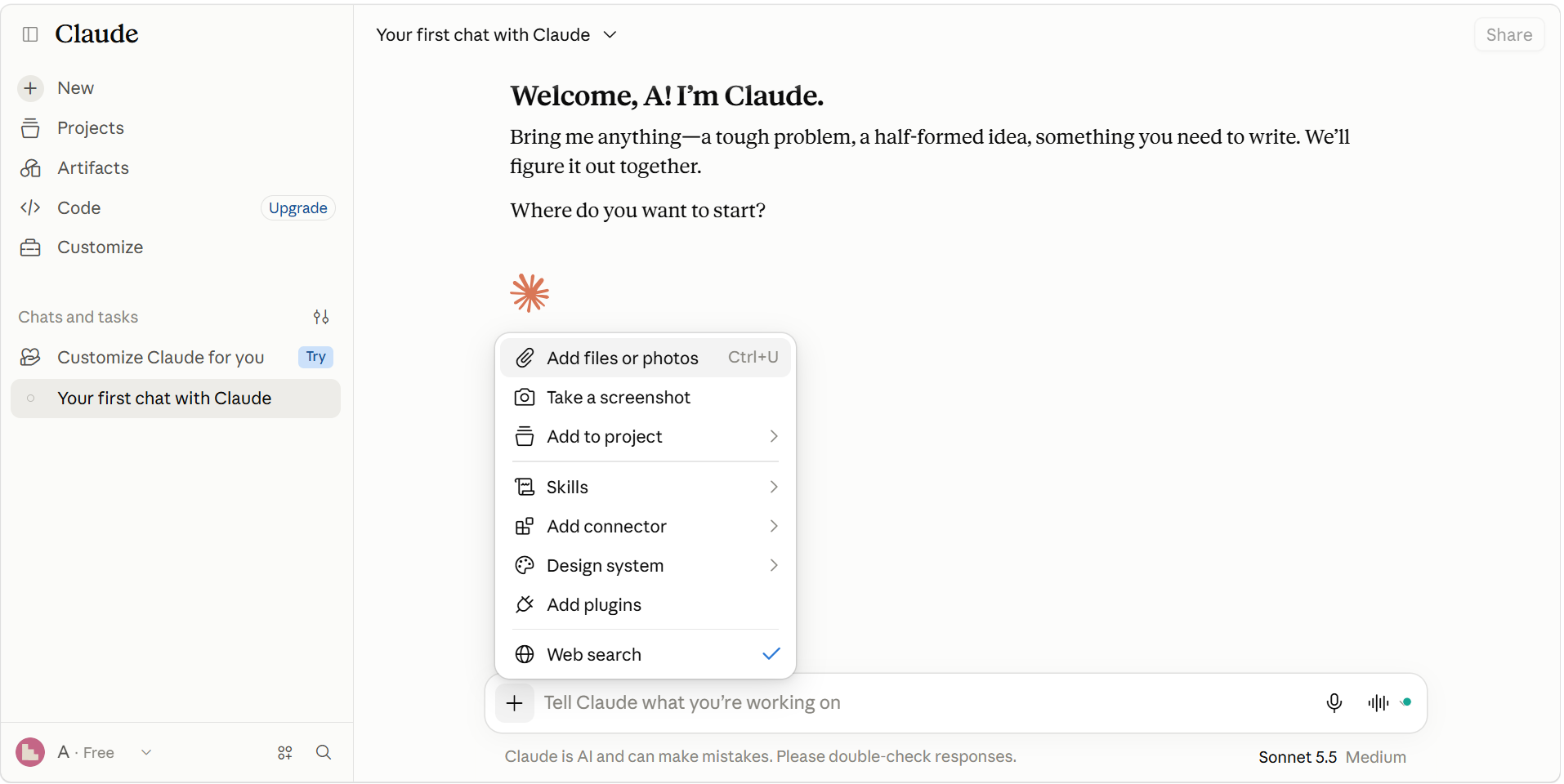 Claude AI interface