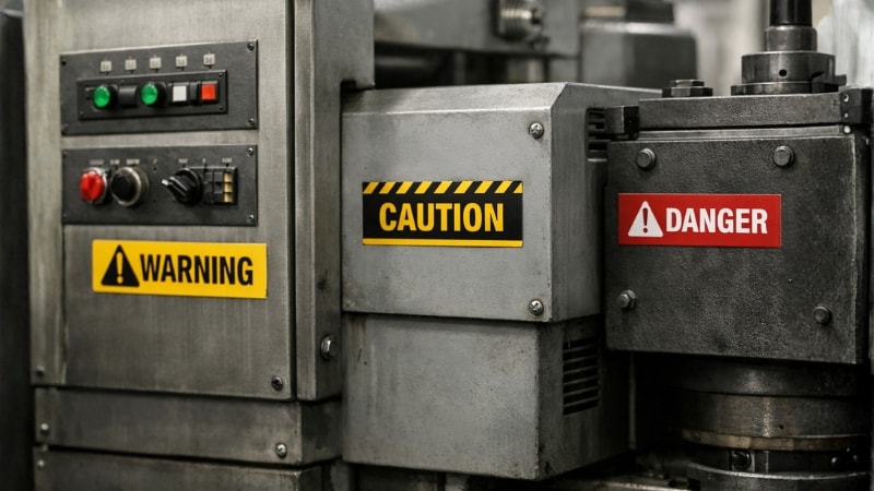 Adhesive Vinyl signs on industrial machines.