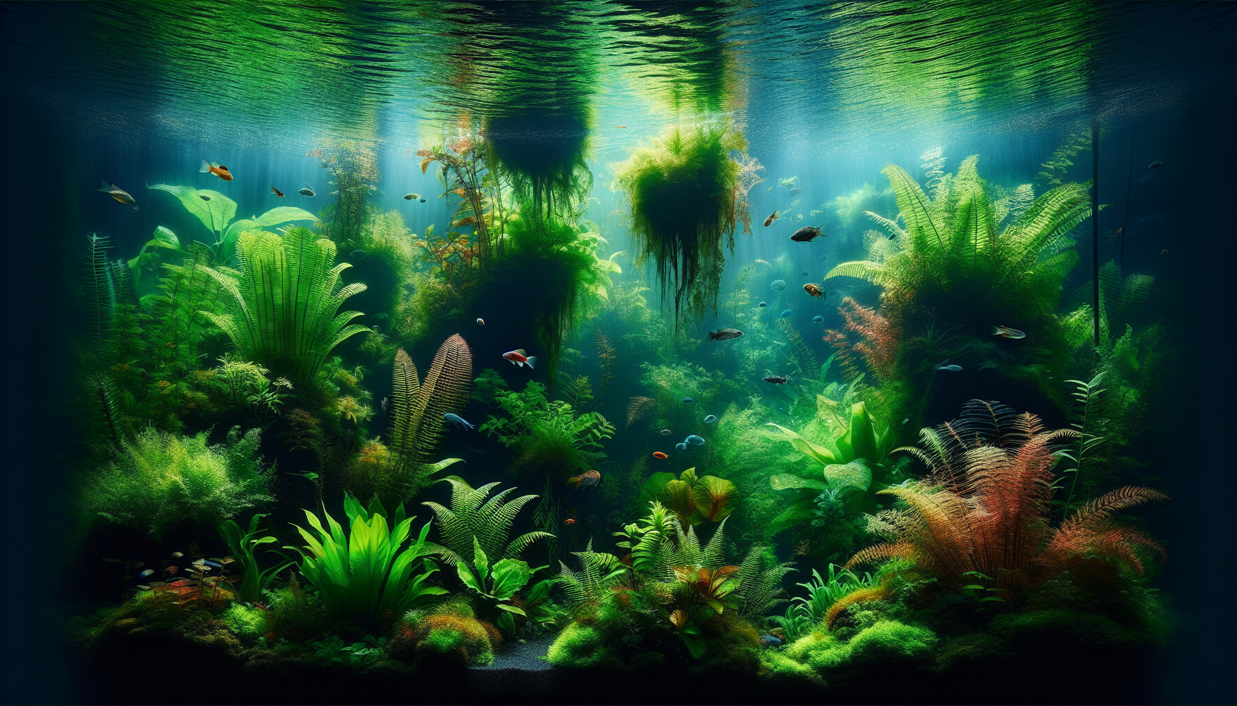 Healthy floating aquarium plants in a well-lit tank