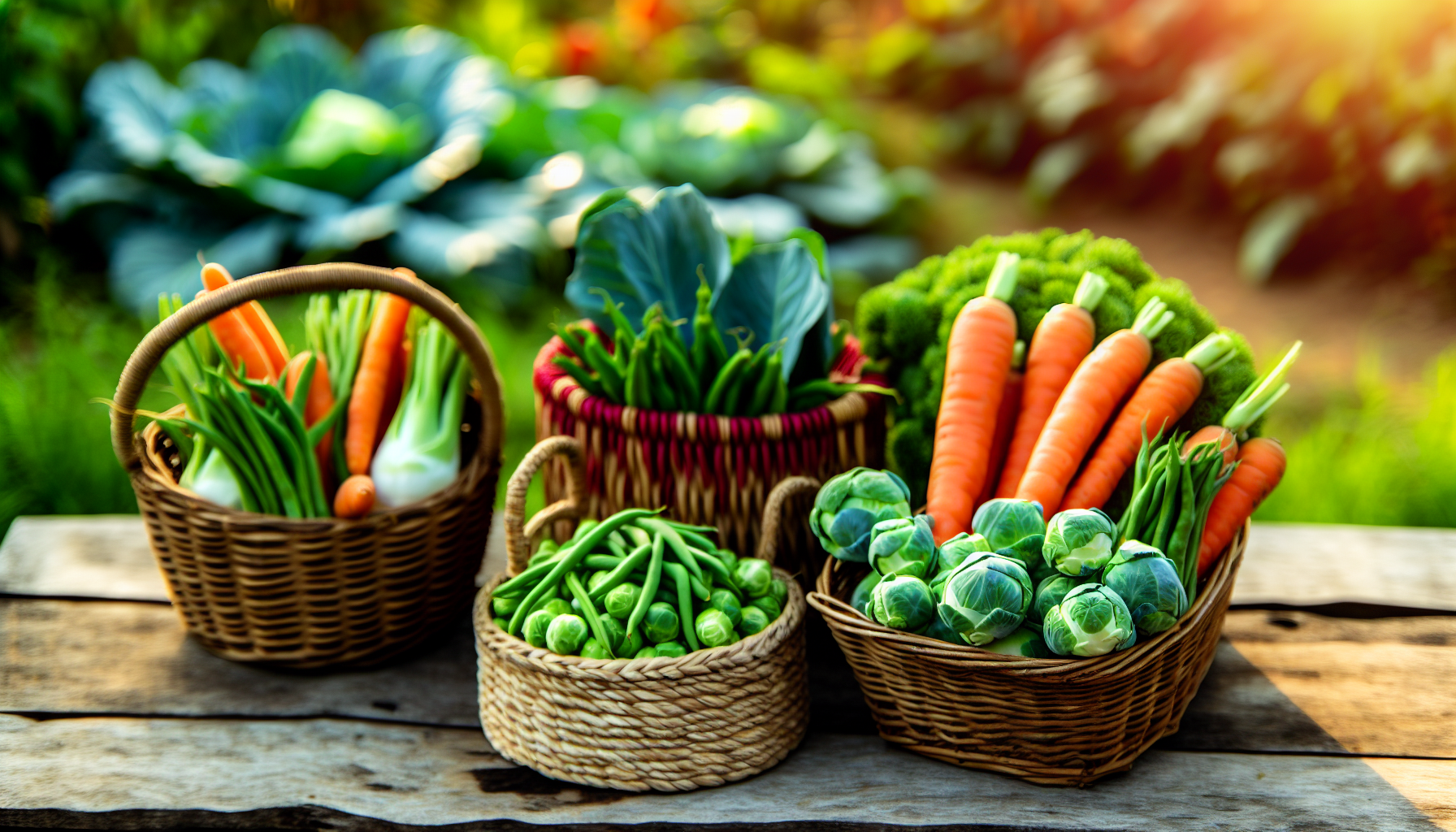 Harvested fresh vegetables in baskets