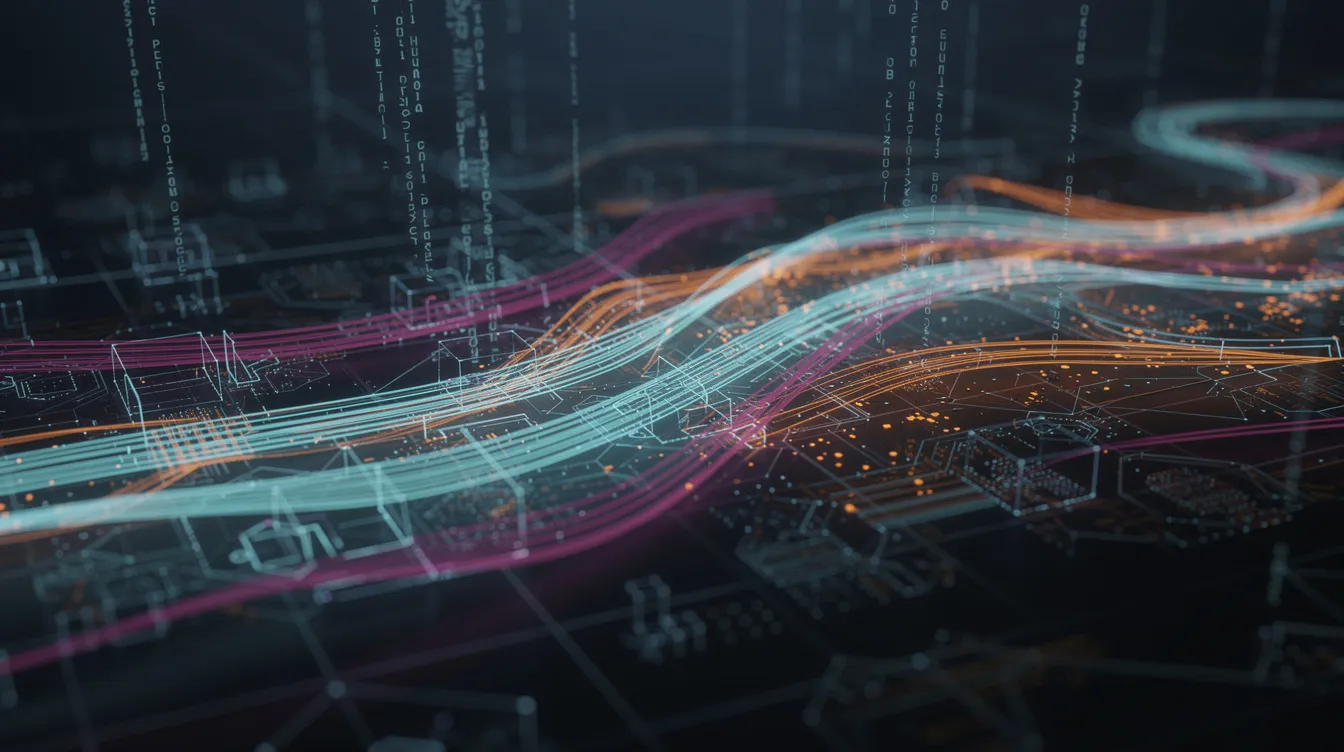 This abstract visualization depicts dynamic data streams and algorithmic patterns, representing the complexity of the crypto market and the flow of cryptocurrency trading signals. The intricate designs suggest real-time market analysis and the importance of accurate signals for traders looking to navigate volatile conditions and make profitable trades.