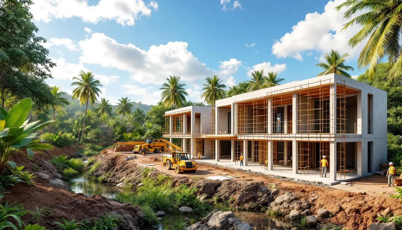 A visual representation of a development site in Bali showcases an off plan property, featuring innovative designs and potential for high return on investment. The image highlights the beautiful landscape and location, making it an excellent choice for buyers interested in off plan villas with private pools and flexible payment plans.