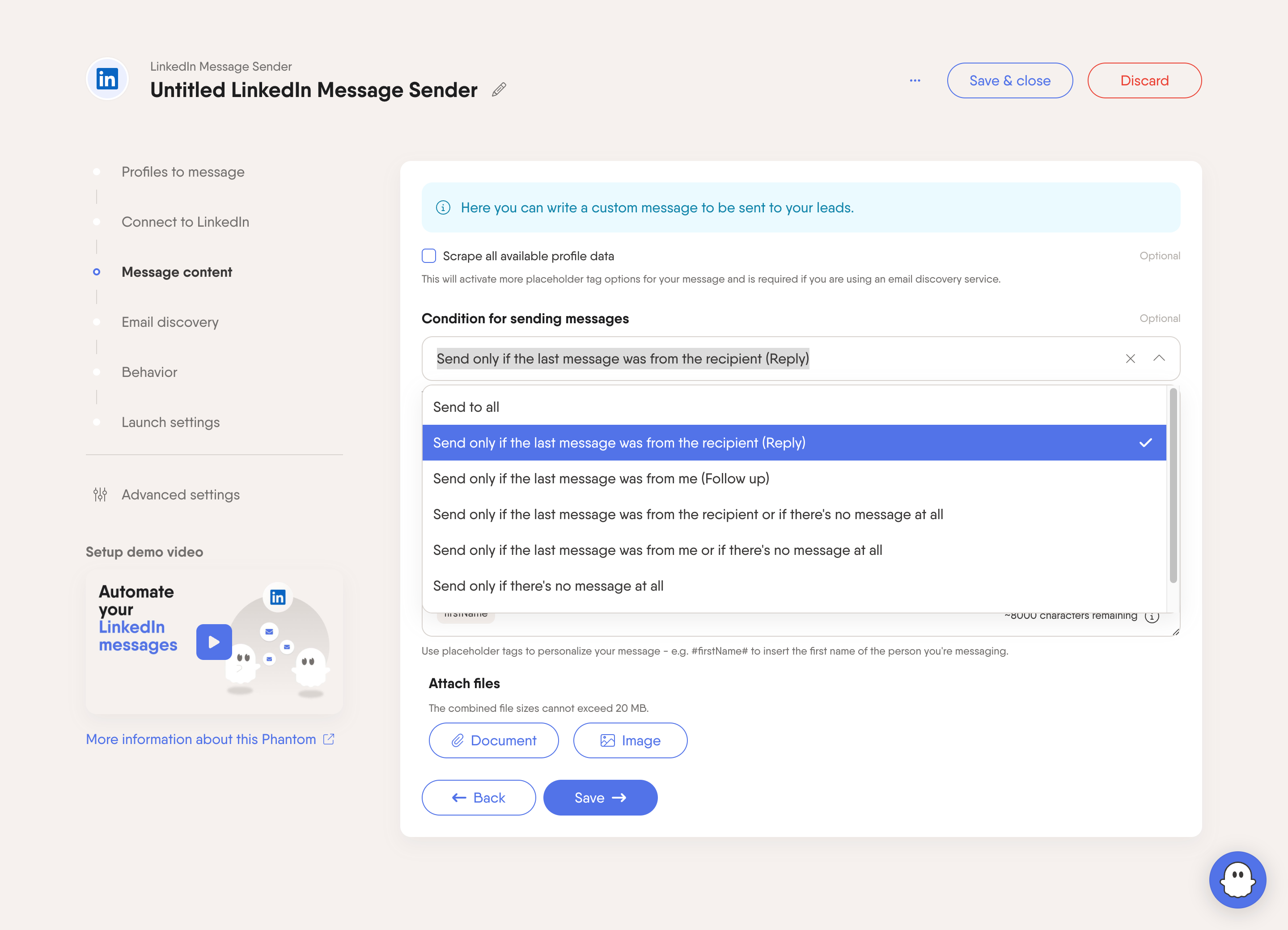 PhantomBuster's LinkedIn Message Sender