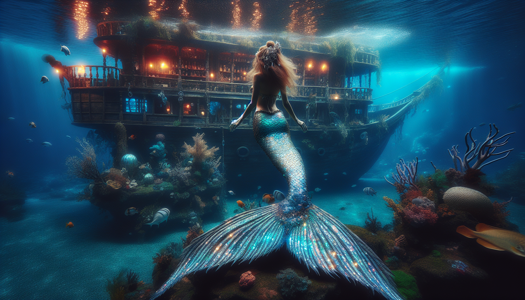 A mesmerizing mermaid swimming gracefully underwater