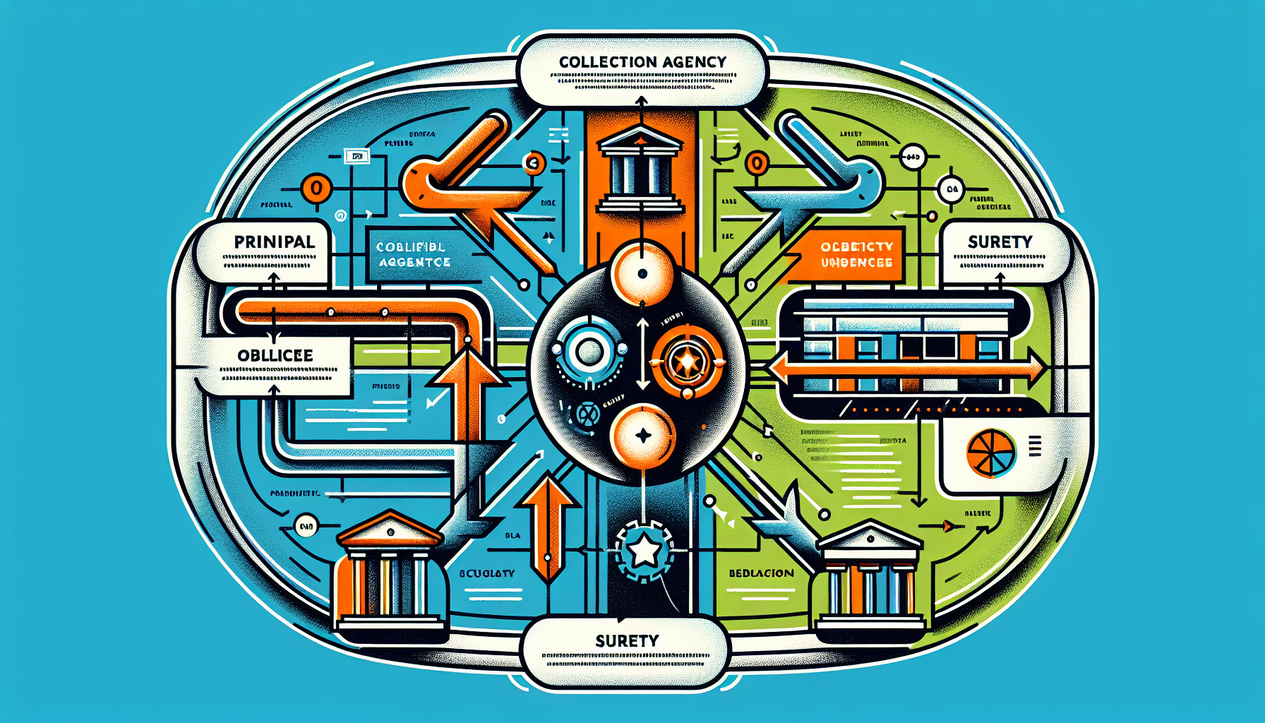 An illustration explaining the components of collection agency surety bonds.