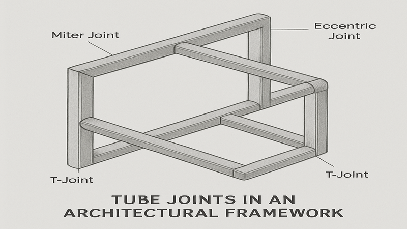 A diagram showing tube joints of metal components in an architectural framework
