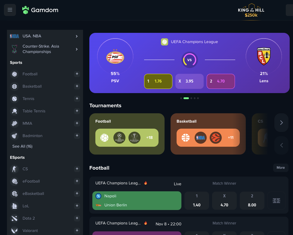 Gamdom - Sports - Esports - Traditional casino games - gamdom casino review - vip program - gamdom legit - sports betting action - payment methods - provably fair games - video game - 