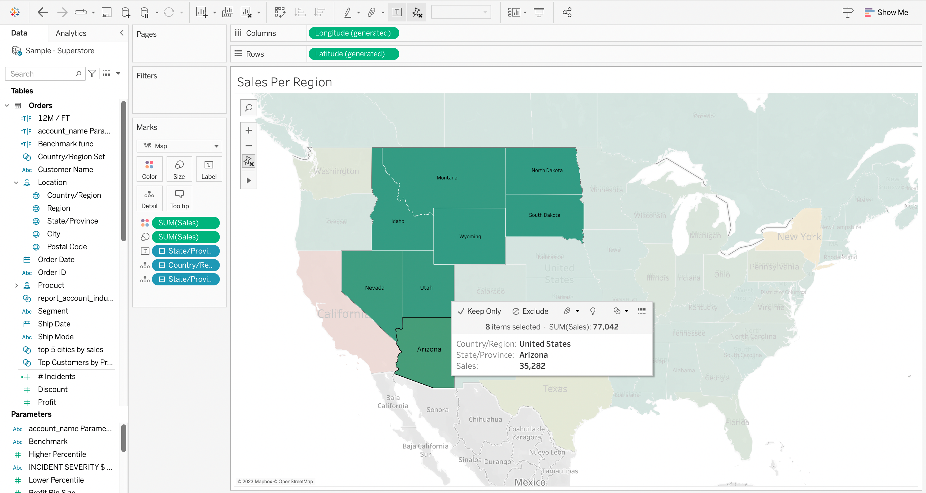 tableau dashboard with map