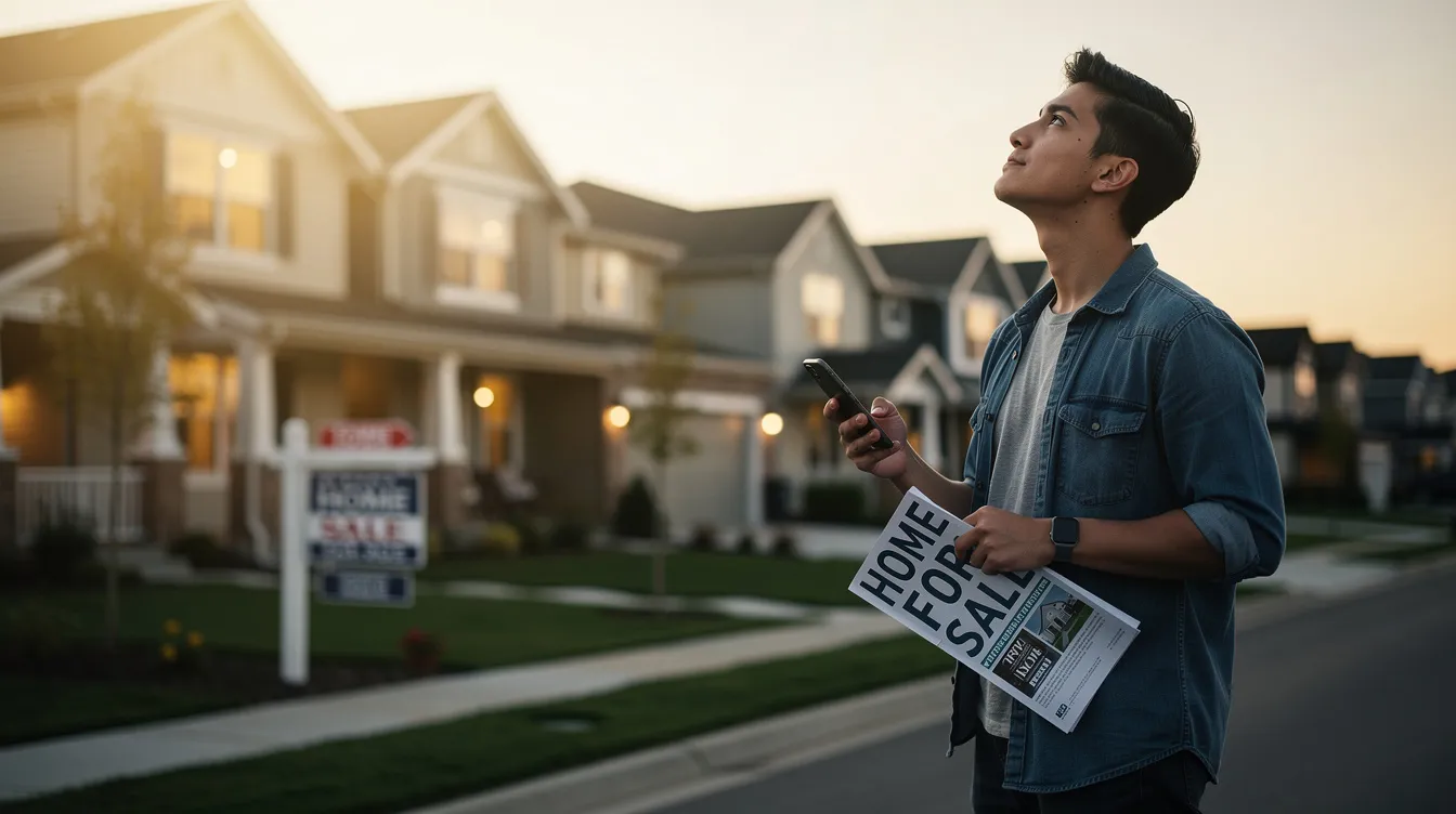 An individual is intently searching for a home, possibly using a real estate website that features active listings and property pages. The scene captures the essence of the real estate industry, highlighting the importance of IDX integration and MLS data in finding the perfect property.