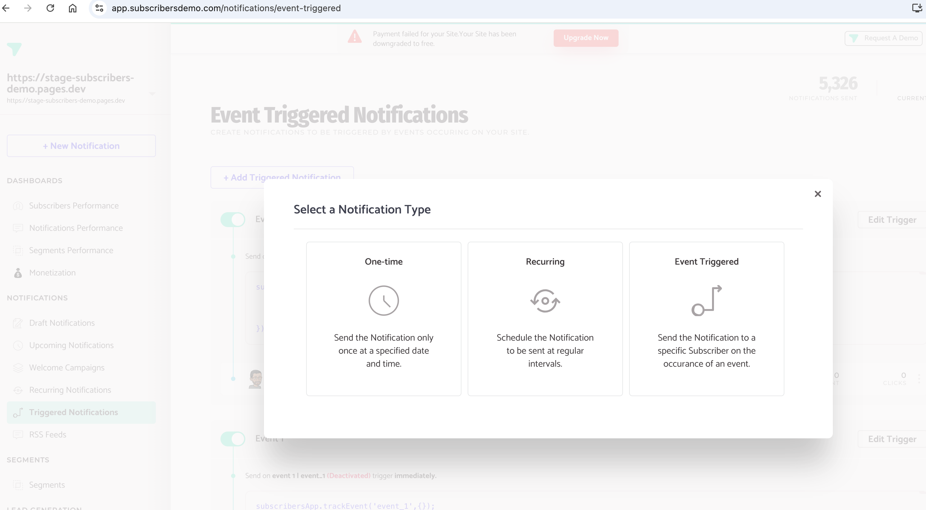 Event Triggered Web Push Notifications